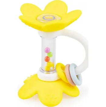 Hračka pro kojence Silikonové kousátko, chrastítko Květina, žluté