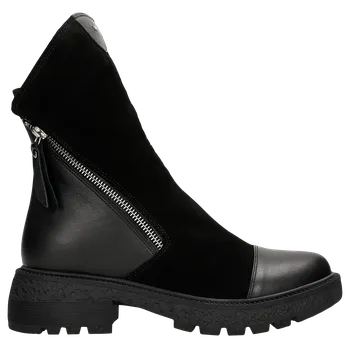 Dámské polobotky Černé Dámské Kotníkové Boty Z Kombinované Kůže S Ozdobným Zipem Wojas 5524671 38