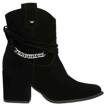 Dámské polobotky Černé Kovbojské Boty Na Podpatku Se Stříbrným Řetězem Wojas 5520061 39