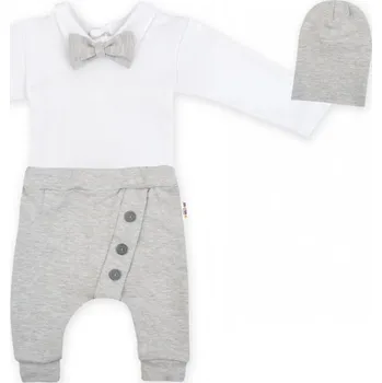 Baby Nellys 3-dílná sada Hubert, body s motýlkem, tepláčky a čepička - šedý, vel. 98