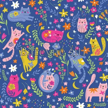 Úplet, Kočičky, kytičky na modré (E) (Top kvalitní úplet Bella digitisk)