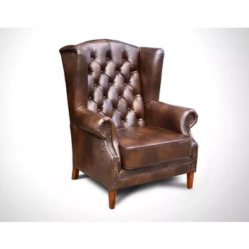 Křeslo ASKONT Chesterfield Harold Kožené křeslo puncované hnědé