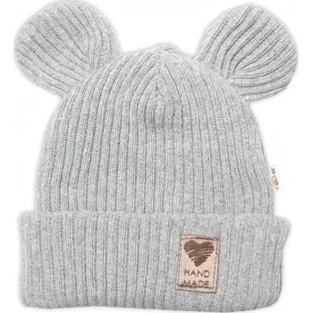 Pokrývka hlavy Pletená bavlněná čepice s oušky, dvouvrstvá, Hand Made Baby Nellys, šedá