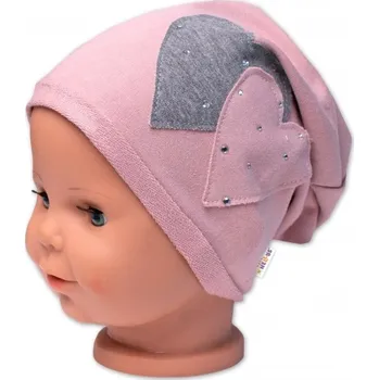 Čepice Dětská čepice bavlna, Srdíčka s kamínky, Baby Nellys, pudrová