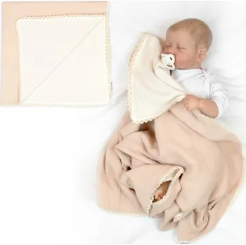 Dětská deka Luxusní mušelínová deka s krajkou Nature 80x80cm - béžová/smetanová