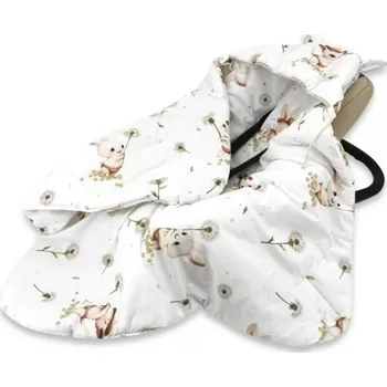 Zavinovačka Zavinovací deka s kapucí bavlna, 90x90cm, Kocourek a pampeliška - bílá