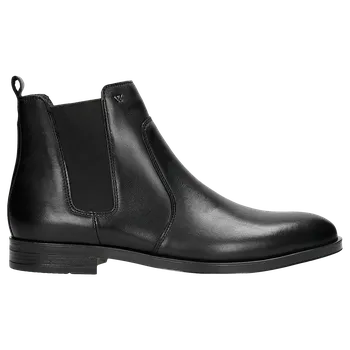 Pánské polobotky Černé Pánské Kotníkové Boty Chelsea Z Hladké Kůže Wojas 2000350 40