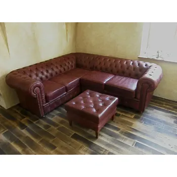 Sedací souprava ASKONT Chesterfield Windsor III Kožená sedačka rohová Puncovaná / bez puncování