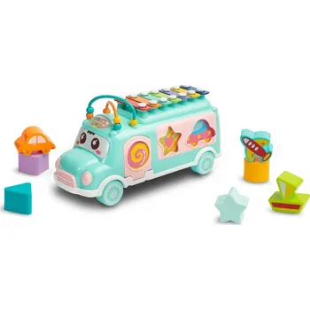 Hračka pro nejmenší Edukační hudební autobus s vkládačkou, mátový