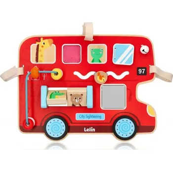 Dřevěná hračka Edukační motorická dřevěná tabule - autobus