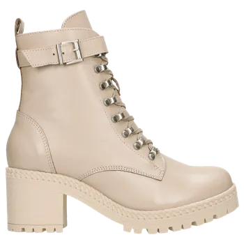 Dámské polobotky Béžové Dámské Kotníkové Boty Z Hladké Kůže Na Podpatku Wojas 6406554 38