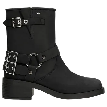 Dámské polobotky Černé Kožené Bikery S Kovovými Prvky Wojas 5527091 40