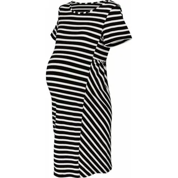 Dámské šaty Be MaaMaa Těhotenské proužkované šaty s kr. rukávem - černá/ecru, vel. XL