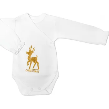 Dětská móda Mamatti Kojenecké body dlouhý rukáv, zapínání bokem, Vánoce, bílá/zlatá