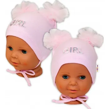 Kojenecká čepice Bavlněná čepička na zavazování Baby Nellys s mašličkami Tutu - sv. růžová, vel. 68/74