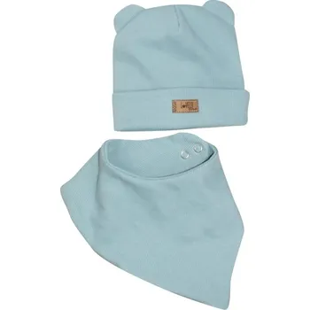 Pokrývka hlavy Dvouvrstvá žebrovaná čepička s oušky + šátek, Lovely One, mořská modrá