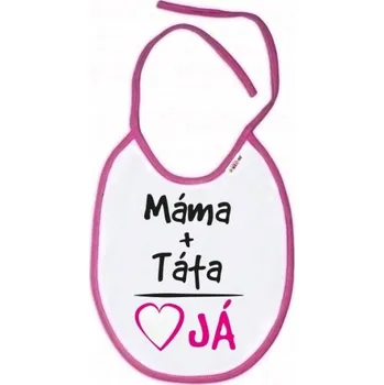 Bryndák Baby Nellys Nepromokavý bryndáček Máma+Táta, 24 x 27 cm - růžový