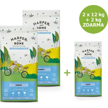 Krmivo pro psa Harper & Bone Harper and Bone Dog Puppy příchutě farmy AKCE 2 x 12 kg + 2 kg ZDARMA