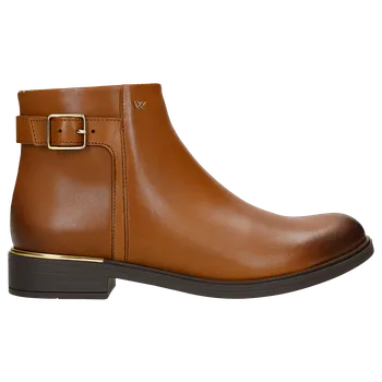 Dámské polobotky Hnědé Dámské Kožené Kotníkové Boty Se Zlatými Detaily Wojas 5507652 38