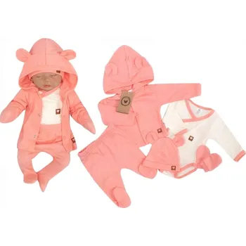 Kojenecká souprava Sada do porodnice 5D, body, polodupačky, kabátek, čepička, rukavičky - meruňka, vel. 62