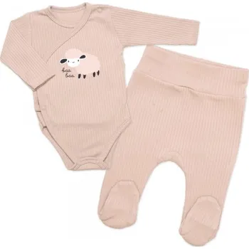 Zavinovací, žebrované kojenecké body + polodupačky Ovečka 2D, béžová, vel. 62