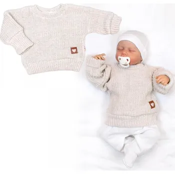 Rostoucí oversize pletený svetřík pro miminko, sv. béžový, vel. 80/86