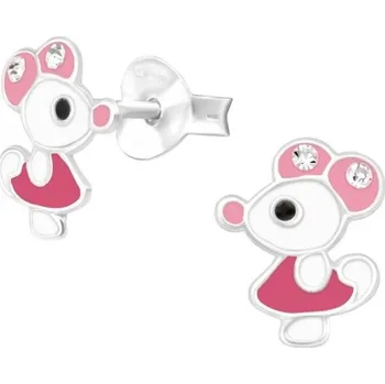 Náušnice Dětské stříbrné náušničky Myška s kamínky, puzetové