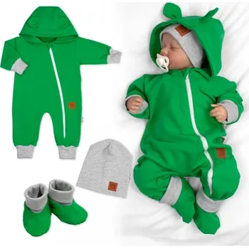 Kojenecké oblečení Rostoucí teplákový overal pro miminko, čepice, botky, 3D, Nature - zelený