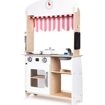 Dětská kuchyňka Eco Toys Dřevěná kuchyňka s příslušenstvím, 101 x 60 x 27 cm - bílá