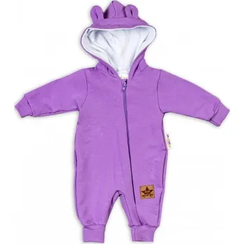 Kojenecký overall Baby Nellys Teplákový overal s kapucí Teddy - fialový, vel. 62