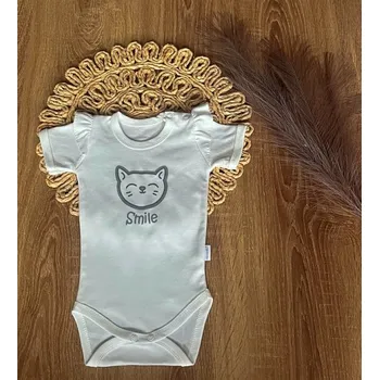 Kojenecké body, kr. rukáv Mamatti, zap. u krku, Puntík - bílé s potiskem, vel. 74