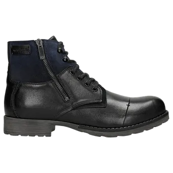 Pánské polobotky Černé Pánské Šněrovací Kotníkové Boty Na Zip Wojas 823476 41