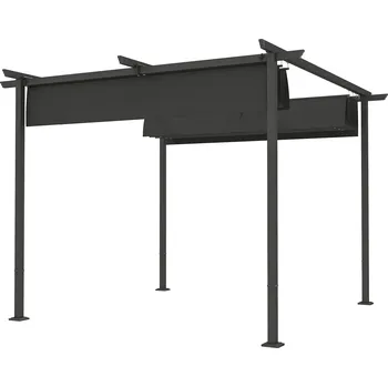 Pergola OUTSUNNY Volně stojící kovová pergola se stahovací plátěnou střechou 300 x 300 cm tmavě šedá