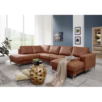 Sedací souprava Askont Milano Cognac: Rohová sedací souprava do U