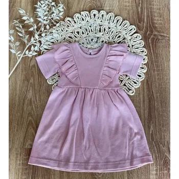 Bavlněné šaty s řasením, kr. rukáv, Puntík, Mamatti, růžové, vel. 104/110