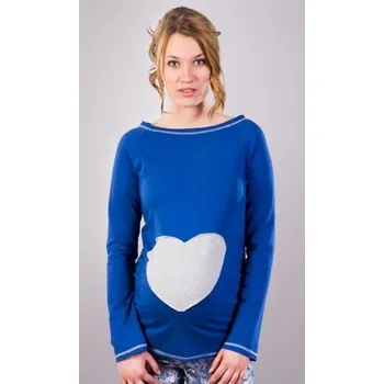 Be MaaMaa Těhotenské triko/halenka SRDCE dl. rukáv - tm.modrá, XL/XXXL