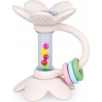 Hračka pro kojence Silikonové kousátko, chrastítko Květina, smetanové