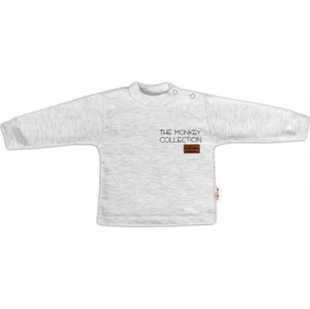 Kojenecký body Baby Nellys Bavlněné tričko dlouhý rukáv Monkey - sv. šedý melírek, vel. 86