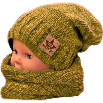 Čepice BABY NELLYS Podzimní/zimní čepice s komínkem - hořčicový melír