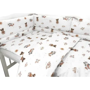 Dětský pokoj Mantinel s povlečením do postýlky, 3D sada Bavlna, Méďa pilot - bílá, béžová, 135x100