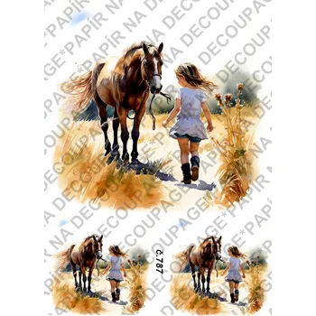 Umělecký papír Rýžový a soft papír na decoupage - Dítě s koněm - KB0787 Materiál: Soft, Rozměr: A4