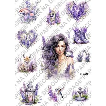 Umělecký papír Rýžový a soft papír na decoupage - Levandule motivy - KB0789 Materiál: Soft, Rozměr: A4