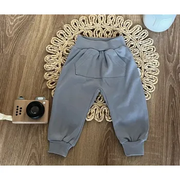 Tepláky s kapsami, bavlna Mamatti, Dino park - šedé