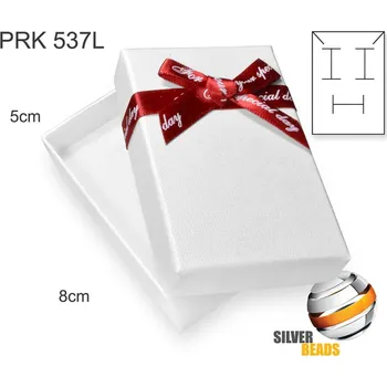 Dárková krabička Krabička na šperky. Materiál papír+mašle . Ozn. PRK 537L. Velikost 8x5cm. Barva Bílá s červenou stuhou