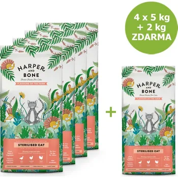 Krmivo pro kočku Harper & Bone Harper and Bone Cat Sterilised příchutě farmy AKCE 4 x 5 kg + 2 kg ZDARMA