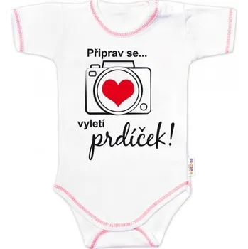 Body krátký rukáv s vtipným textem Baby Nellys, Připrav se....vyletí prdíček, vel. 74