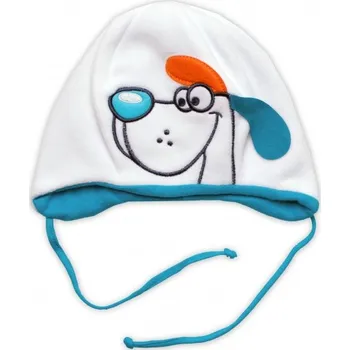 Čepice Dvouvrstvá fleecová čepice na zavazování Pejsek, bílá, roz. 46