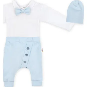 Kojenecký body Baby Nellys 3-dílná sada Hubert, body s motýlkem, tepláčky a čepička - sv. modrá, vel. 92