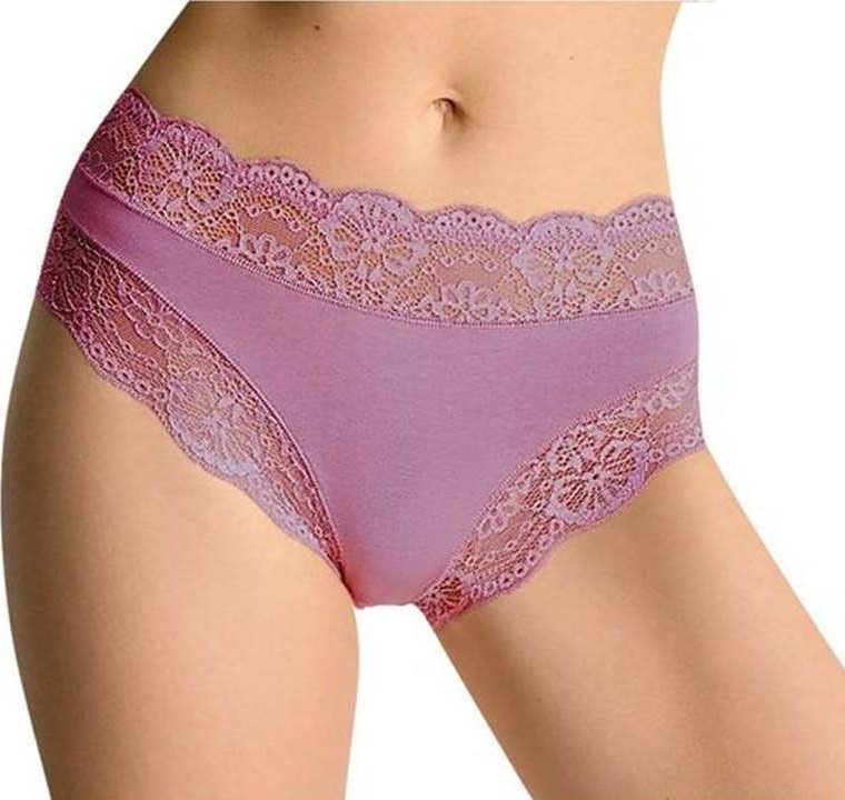 JADEA - Bavlněné kalhotky s vyšším pasem a krajkou art. 742 - růžová - ciclamino dark/S