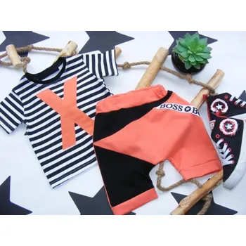 Kojenecká souprava G-baby 2-dílná sada tričko kr. rukáv, kraťásky New Boss X - proužek, cihlová, vel. 86